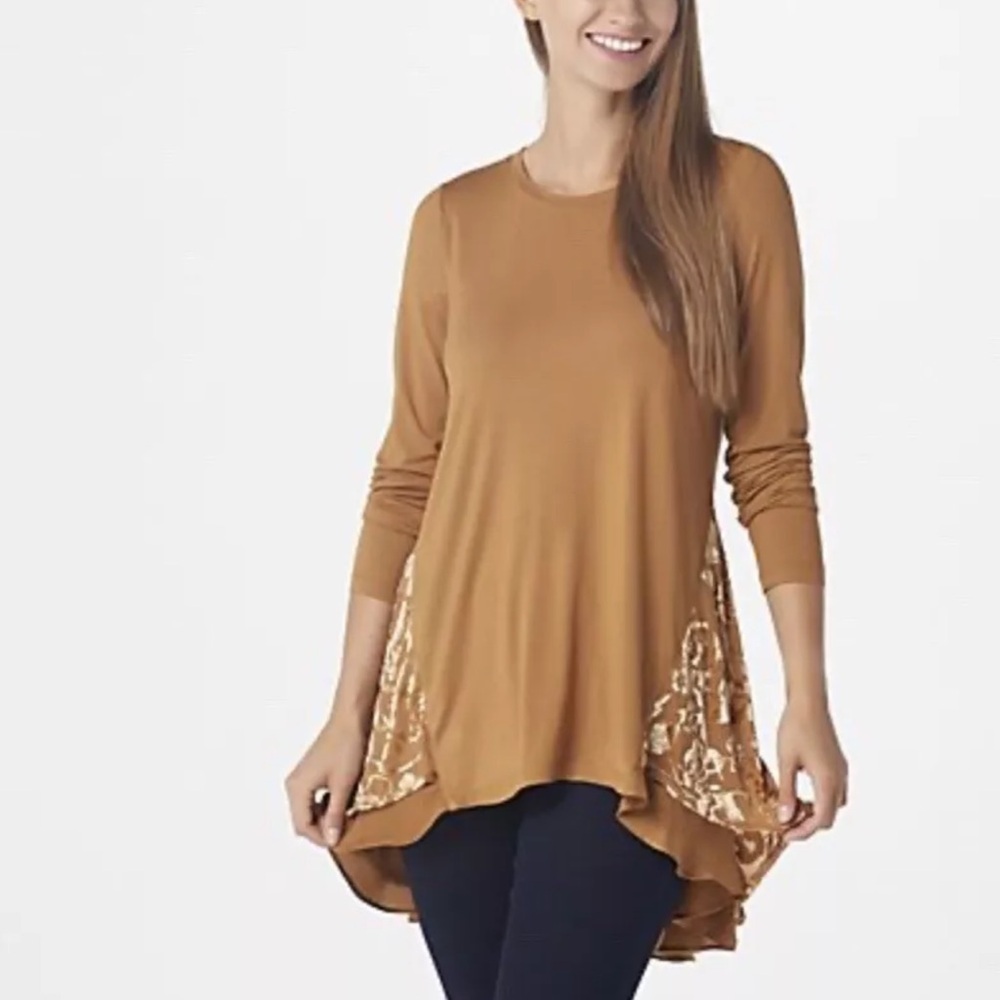 LOGO by Lori Goldstein Rayon Top with Burnout Velvet &‎ Satin Women’s SZ Medium - Picture 6 of 7